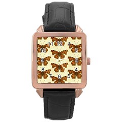 Butterflies Insects Pattern Rose Gold Leather Watch 