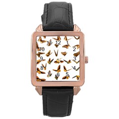 Butterflies Insect Swarm Rose Gold Leather Watch 