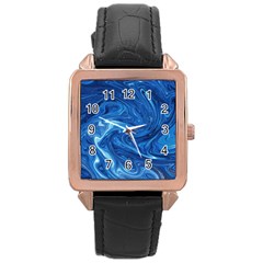 Blue Pattern Texture Art Rose Gold Leather Watch 