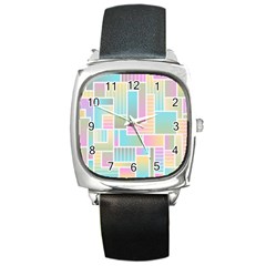 Color Blocks Abstract Background Square Metal Watch by HermanTelo