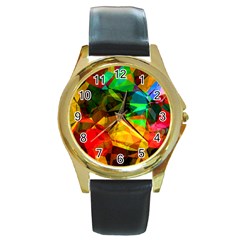 Color Abstract Polygon Round Gold Metal Watch by HermanTelo