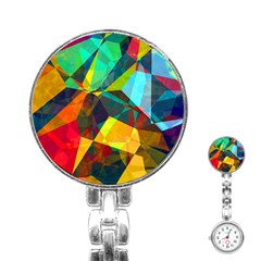 Color Abstract Polygon Background Stainless Steel Nurses Watch by HermanTelo