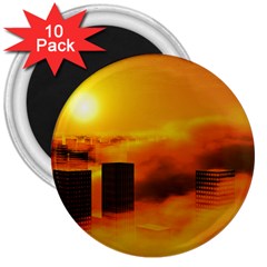 City Sun Clouds Smog Sky Yellow 3  Magnets (10 Pack)  by HermanTelo