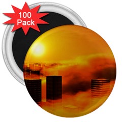 City Sun Clouds Smog Sky Yellow 3  Magnets (100 Pack) by HermanTelo