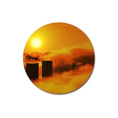 City Sun Clouds Smog Sky Yellow Magnet 3  (round) by HermanTelo