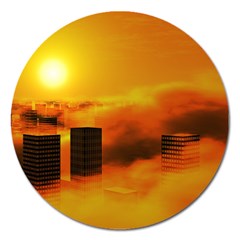 City Sun Clouds Smog Sky Yellow Magnet 5  (round) by HermanTelo