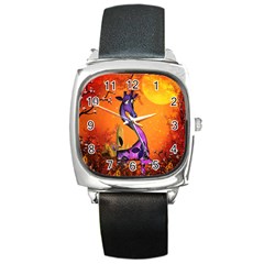 Funny Giraffe In The Night Square Metal Watch by FantasyWorld7