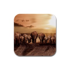 Elephant Dust Road Africa Savannah Rubber Square Coaster (4 Pack)  by HermanTelo