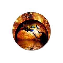 Earth Globe Water Fire Flame Magnet 3  (round) by HermanTelo