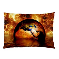 Earth Globe Water Fire Flame Pillow Case by HermanTelo