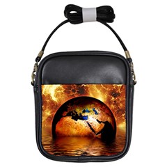 Earth Globe Water Fire Flame Girls Sling Bag by HermanTelo