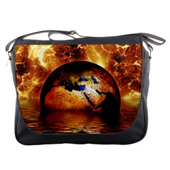 Earth Globe Water Fire Flame Messenger Bag by HermanTelo