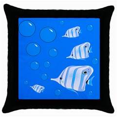 Fish School Bubbles Underwater Sea Throw Pillow Case (black) by HermanTelo