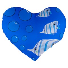 Fish School Bubbles Underwater Sea Large 19  Premium Heart Shape Cushions