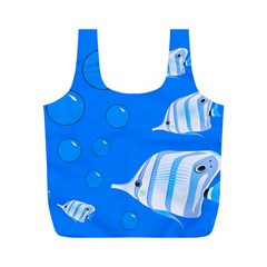 Fish School Bubbles Underwater Sea Full Print Recycle Bag (m)