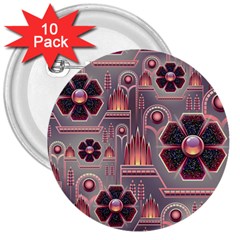 Floral Flower Stylised 3  Buttons (10 Pack)  by HermanTelo