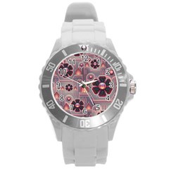 Floral Flower Stylised Round Plastic Sport Watch (l) by HermanTelo