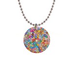 Floral Flowers Abstract Art 1  Button Necklace Front