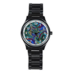 Fractal Abstract Line Wave Stainless Steel Round Watch