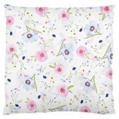 Floral Pink Blue Large Cushion Case (two Sides) by HermanTelo