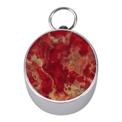Marble Red Yellow Background Mini Silver Compasses