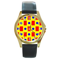 Pattern Circle Plaid Round Gold Metal Watch by HermanTelo