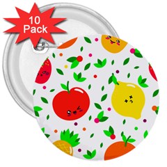 Pattern Fruits Orange Green 3  Buttons (10 Pack)  by HermanTelo