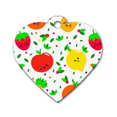 Pattern Fruits Orange Green Dog Tag Heart (two Sides)