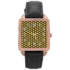 Pattern Halloween Pumpkin Color Yellow Rose Gold Leather Watch  by HermanTelo