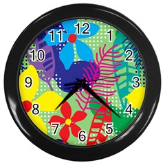 Pattern Leaf Polka Floral Wall Clock (black) by HermanTelo