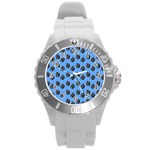 Girl Face Blue Round Plastic Sport Watch (L) Front