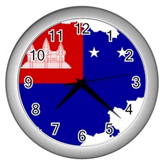 Flag Map Of Cambodia, 1970-1975 Wall Clock (silver) by abbeyz71