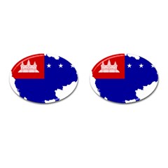 Flag Map Of Cambodia, 1970-1975 Cufflinks (oval) by abbeyz71