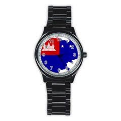 Flag Map Of Cambodia, 1970-1975 Stainless Steel Round Watch by abbeyz71