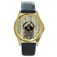 Egyptian Design Beetle Round Gold Metal Watch