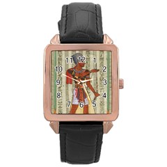 Egyptian Design Man Royal Rose Gold Leather Watch 
