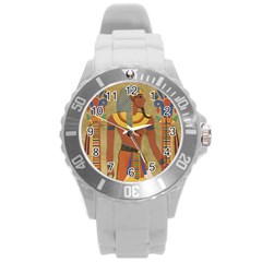 Egyptian Tutunkhamun Pharaoh Design Round Plastic Sport Watch (l)