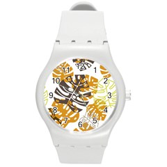 Pattern Leaves Round Plastic Sport Watch (m) by HermanTelo