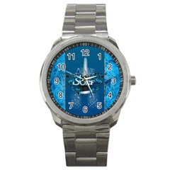 Sport, Surfboard With Water Drops Sport Metal Watch by FantasyWorld7
