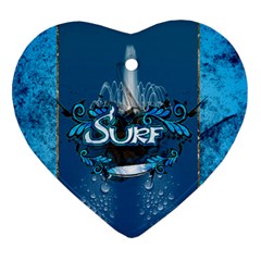 Sport, Surfboard With Water Drops Ornament (heart) by FantasyWorld7