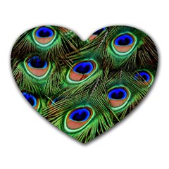 Peacock Feathers Plumage Iridescent Heart Mousepads by HermanTelo