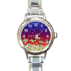 Sea Snow Christmas Coral Fish Round Italian Charm Watch by HermanTelo