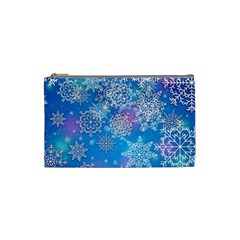 Snowflake Background Blue Purple Cosmetic Bag (small) by HermanTelo