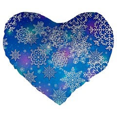 Snowflake Background Blue Purple Large 19  Premium Flano Heart Shape Cushions