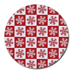 Snowflake Red White Round Mousepads