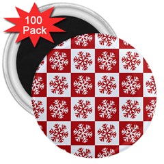 Snowflake Red White 3  Magnets (100 pack)