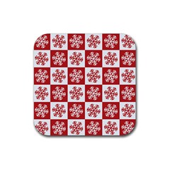 Snowflake Red White Rubber Coaster (Square) 