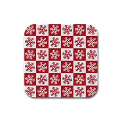Snowflake Red White Rubber Square Coaster (4 Pack)  by HermanTelo