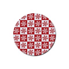 Snowflake Red White Rubber Round Coaster (4 Pack)  by HermanTelo