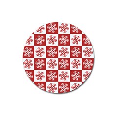 Snowflake Red White Magnet 3  (Round)